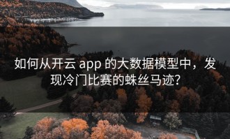 如何从开云 app 的大数据模型中，发现冷门比赛的蛛丝马迹？