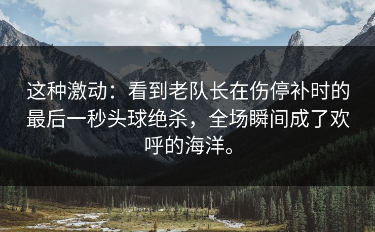 这种激动:看到老队长在伤停补时的最后一秒头球绝杀,全场瞬间成了欢呼的海洋。 这种激动:看到老队长在伤停补时的最后一秒头球绝杀,全场瞬间成了欢呼的海洋。